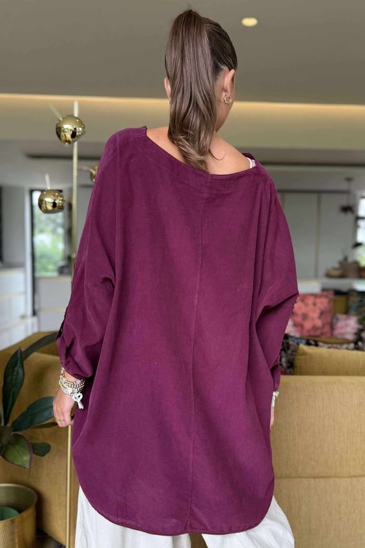 Made in Italy Cooper Needlecord Scoop Dip Back Top Beetroot